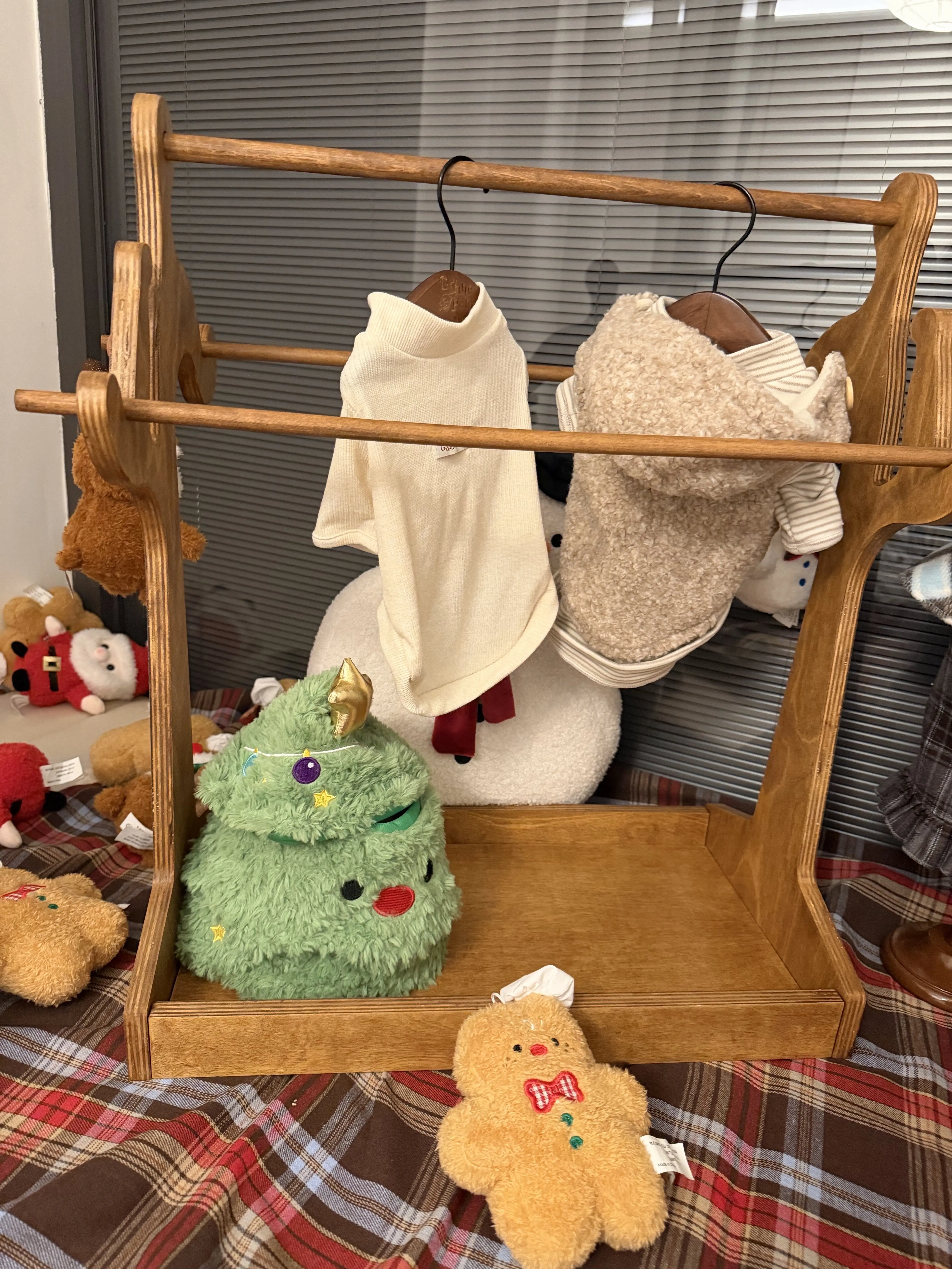 wooden pet clothes organizer in a customer's home - Portable Danish Pet Clothes Rack